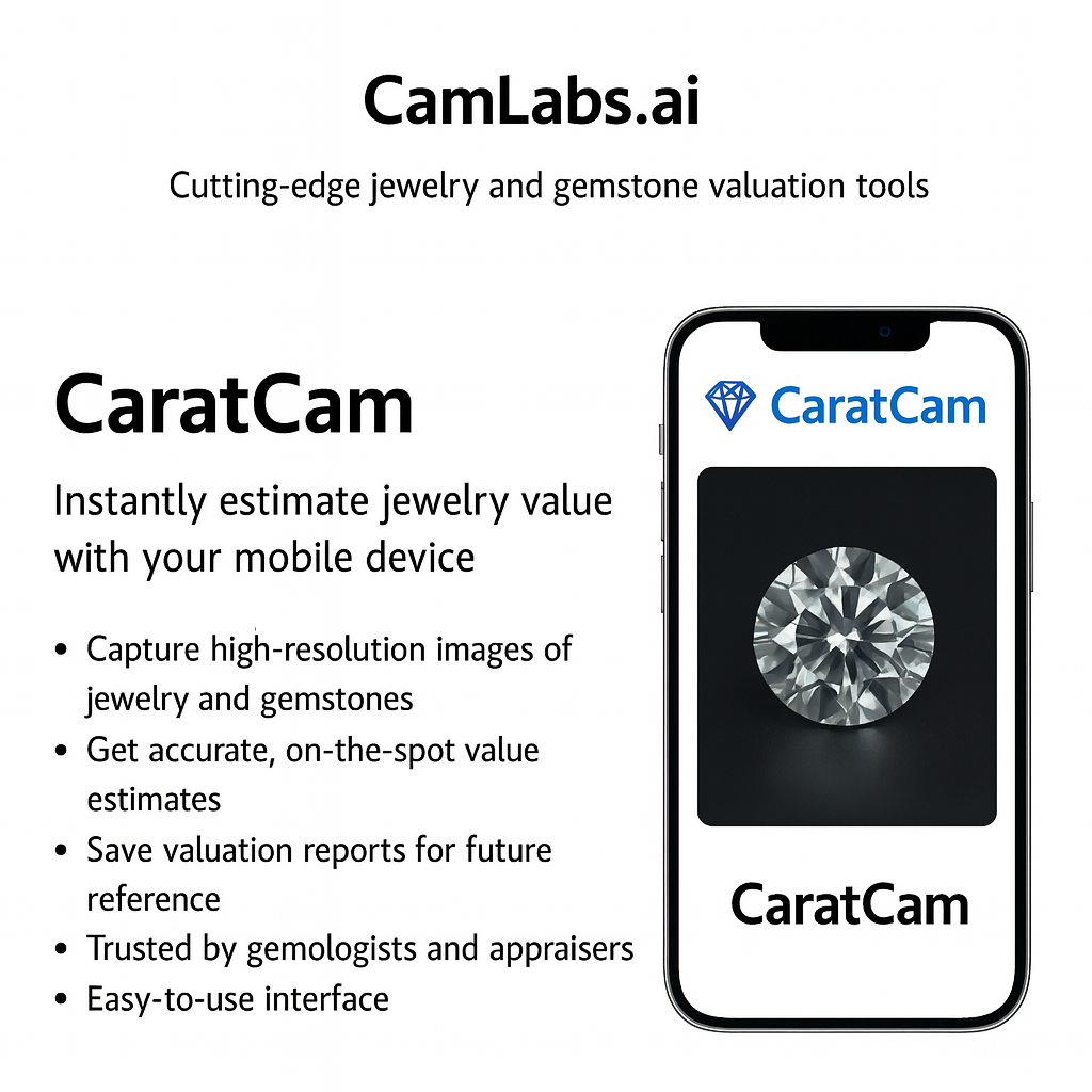 CaratCam Promo Graphic showing app interface